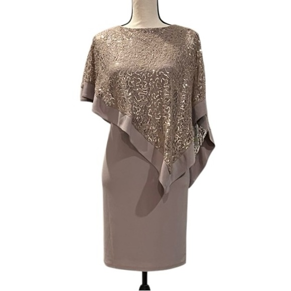 R&M Richard’s Asymmetrical Sequin Patterned Poncho Sheath Dress - Picture 2 of 11